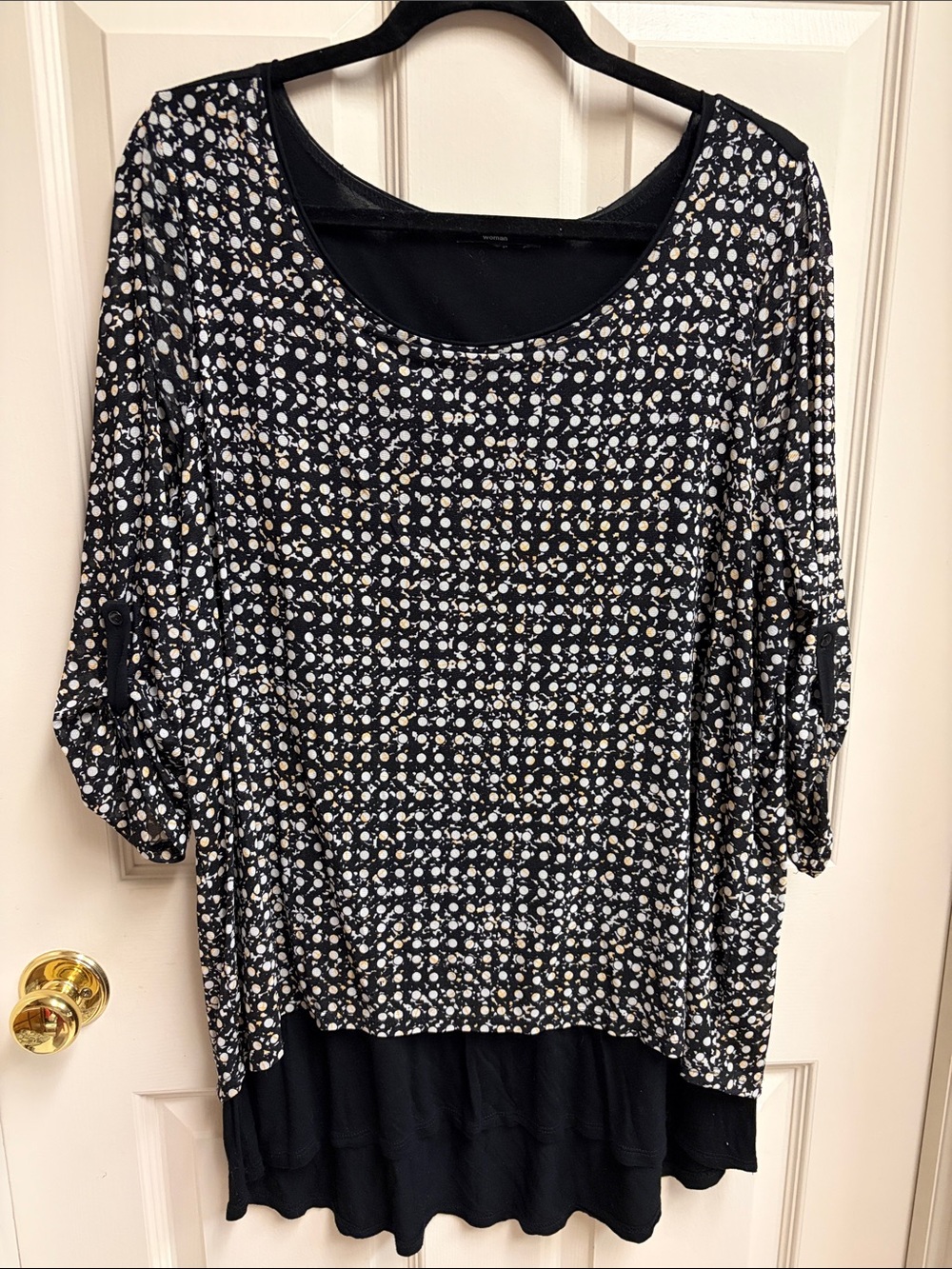 Cable & Gauge Black Floral Dot Layered-Hem Tunic